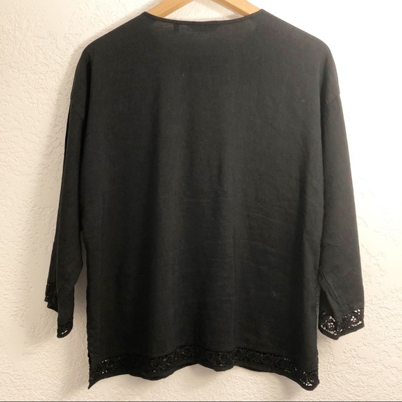 Kleen Linen Rayon Black Button Down Blouse - Picture 2 of 11